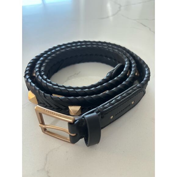 All Saints Black Woven Belt with Gold Studs main image 4